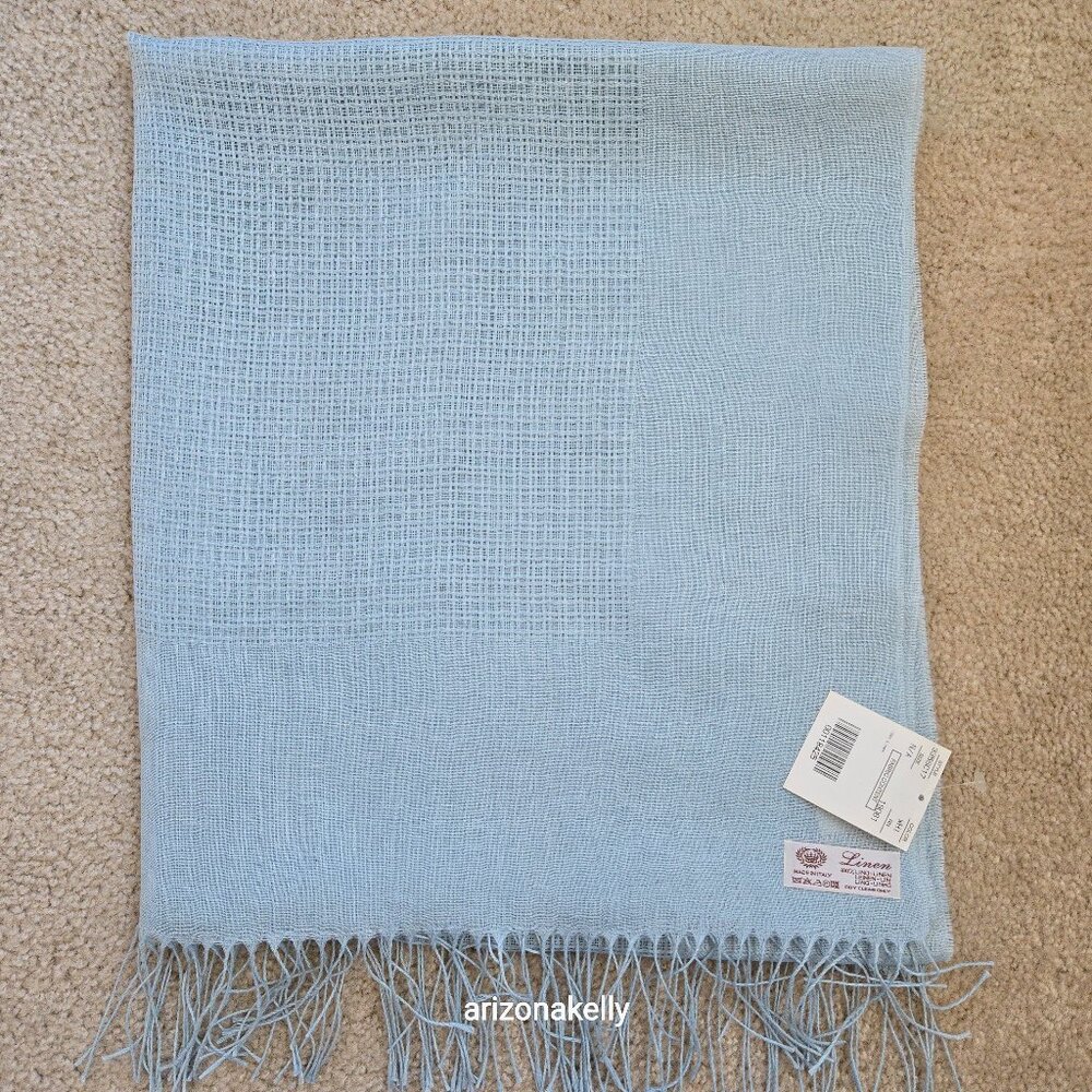 NWT Tanner Italian Linen Shawl Oversized Scarf Blue